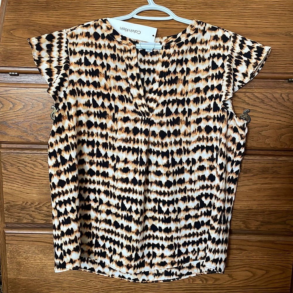 Calvin Klein Gold/black/tan blouse Size Large NWT